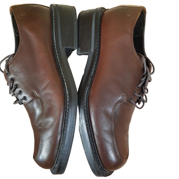 Mens Dress Shoes 9M Brown Leather Derby Oxford Square Apron Toe Lace Up Unlisted - Picture 7 of 9